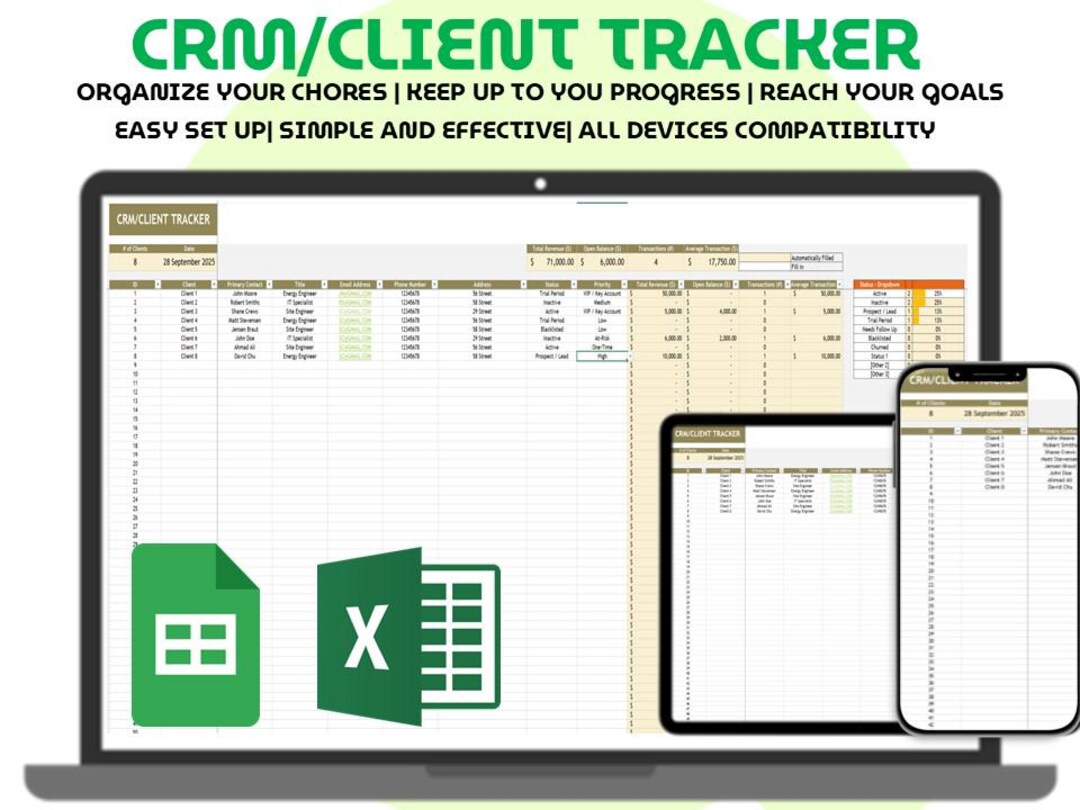 Client Tracker CRM Google Sheets Excel Template CRM Dashboard Sales ...