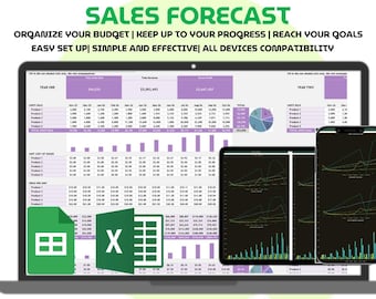 Sales Forecast Planer Excel und Google Sheets Business Budget Vorlage Umsatzprojektion Dashboard Financial Tracker 3 Jahresvorhersage Blatt