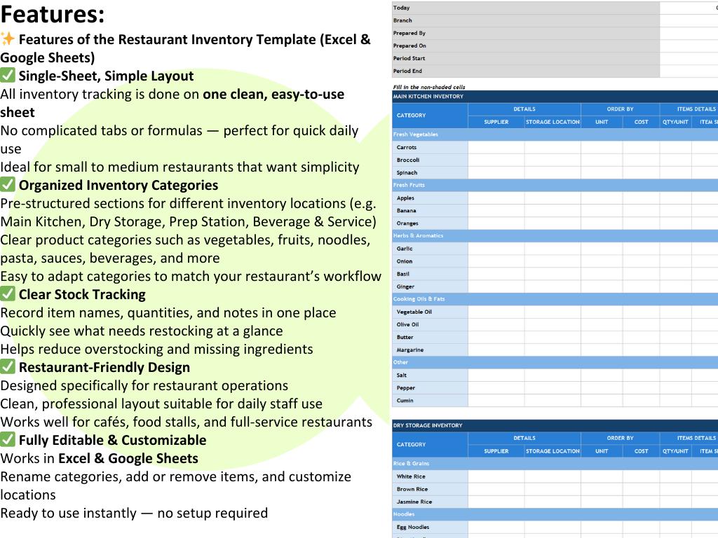 Restaurant Kitchen Inventory Template Google Sheets Excel Food Stock ...