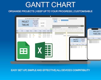 Gantt Chart Project Management Template | Team Task Tracker | Project Planner Timeline & Task Management (Excel and Google Sheets)