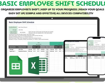 Employee Shift Schedule Tracker Template Excel and Google Sheets Weekly Staff Planner Work Hours Tracker Fully Customizable and Easy to Use