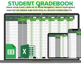Teacher Gradebook Template Excel Google Sheets Student Grade Tracker Assignment Score Input Automatic Average Classroom Grading Spreadsheet
