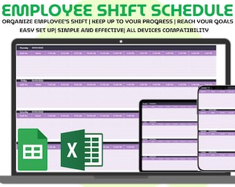 Sjabloon werkschema werknemer Excel Google Spreadsheets Wekelijkse ploegenplanner Organisator personeelsrooster Bewerkbaar werkschema-tracker-spreadsheet