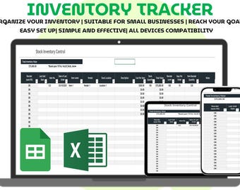 Inventory Stock Tracker Spreadsheet Excel Google Sheets Small Business Product Material Inventory Management Order and Supply Tracker