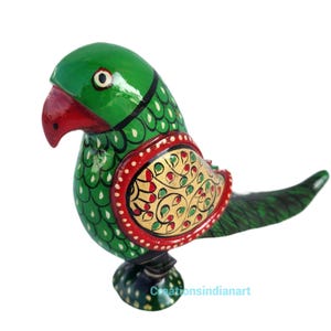 Colorful Wooden Parrot Figurine – Hand-Painted Kadam Wood Sculpture for Home & Office Decor