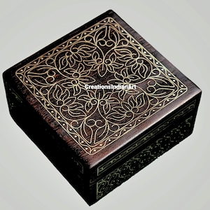 Tarkashi Brass Inlay Jewelry Box – Sheesham Wood Craft