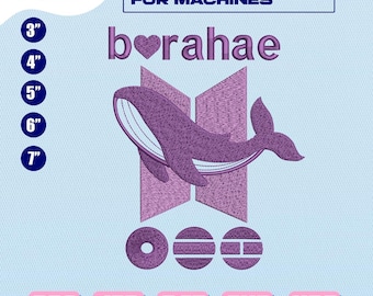 Diseño de bordado de ballena morada, Borahae Art Decor (Descarga digital)