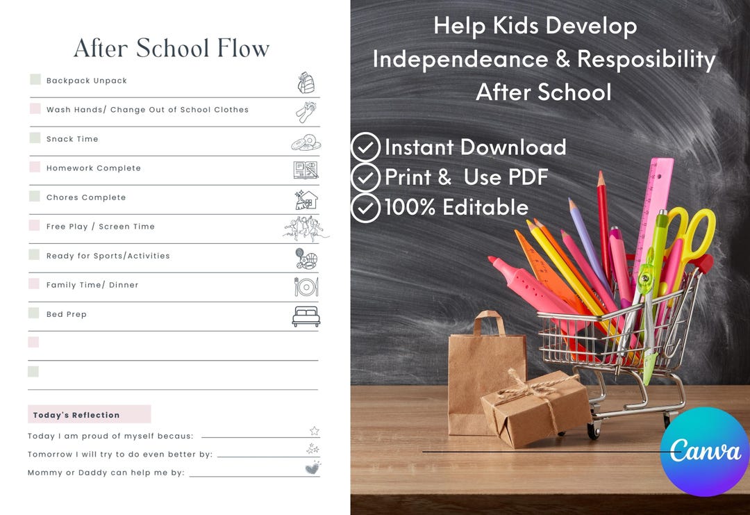 After School Flow Printable | Kids Routine Worksheet PDF | Schedule ...
