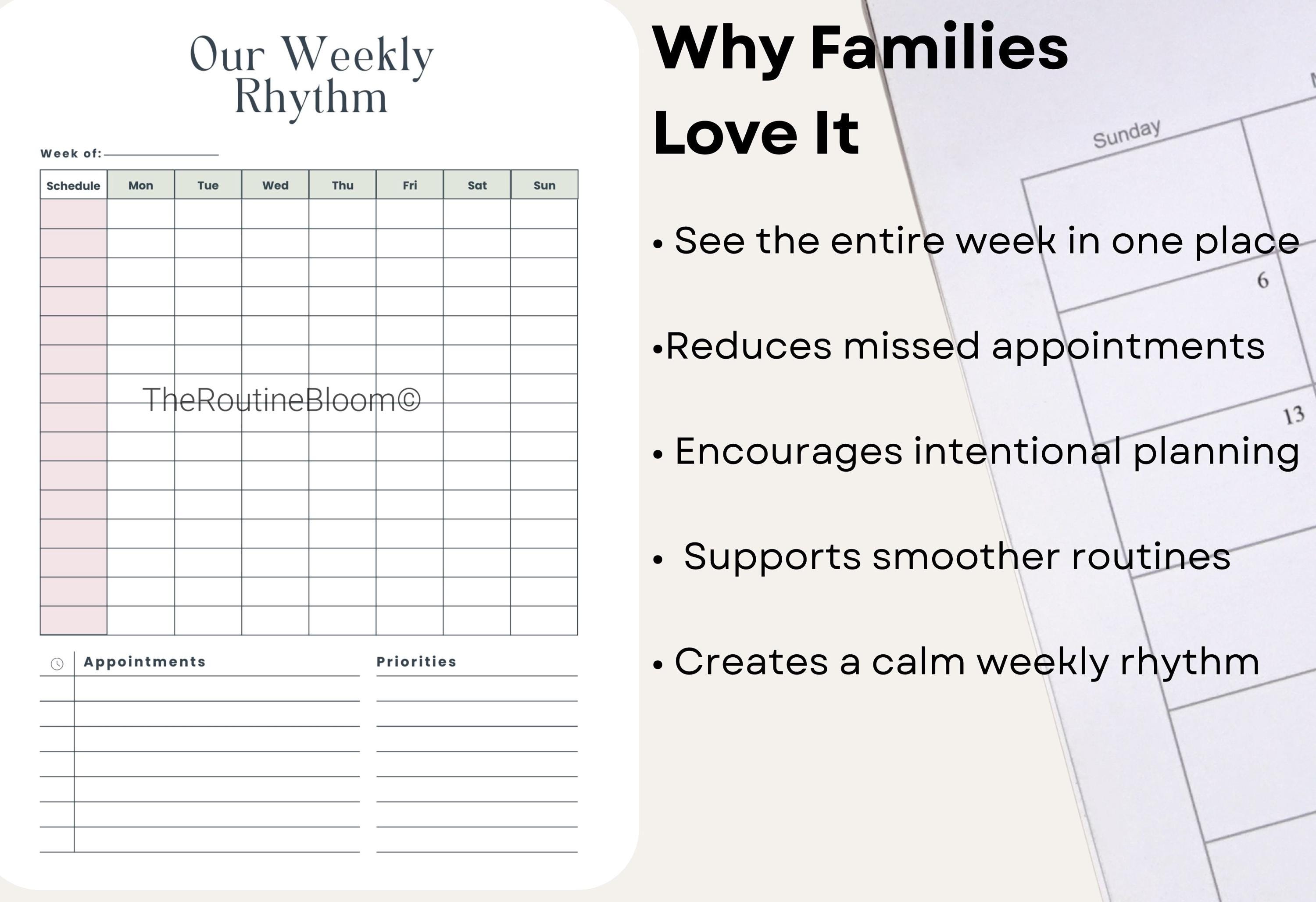 Family Weekly Planner Printable PDF | Schedule Organizer | at a Glance ...