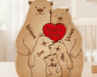 Puzzle familial en bois personnalisé avec nom | Cadeau familial personnalisé| Souvenir de famille unique | Puzzle personnalisé pour enfant | Cadeau pour maman