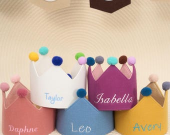 Personalized Embroidered Birthday Crown, Custom Name Birthday Hat, Embroidered Toddler Crown, First Birthday Keepsake, Baby Gift