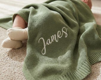 Personalized Embroidered Baby Blanket, Custom Name Blanket for Baby, Knit Cotton Baby Blanket, Keepsake Gift for Baby