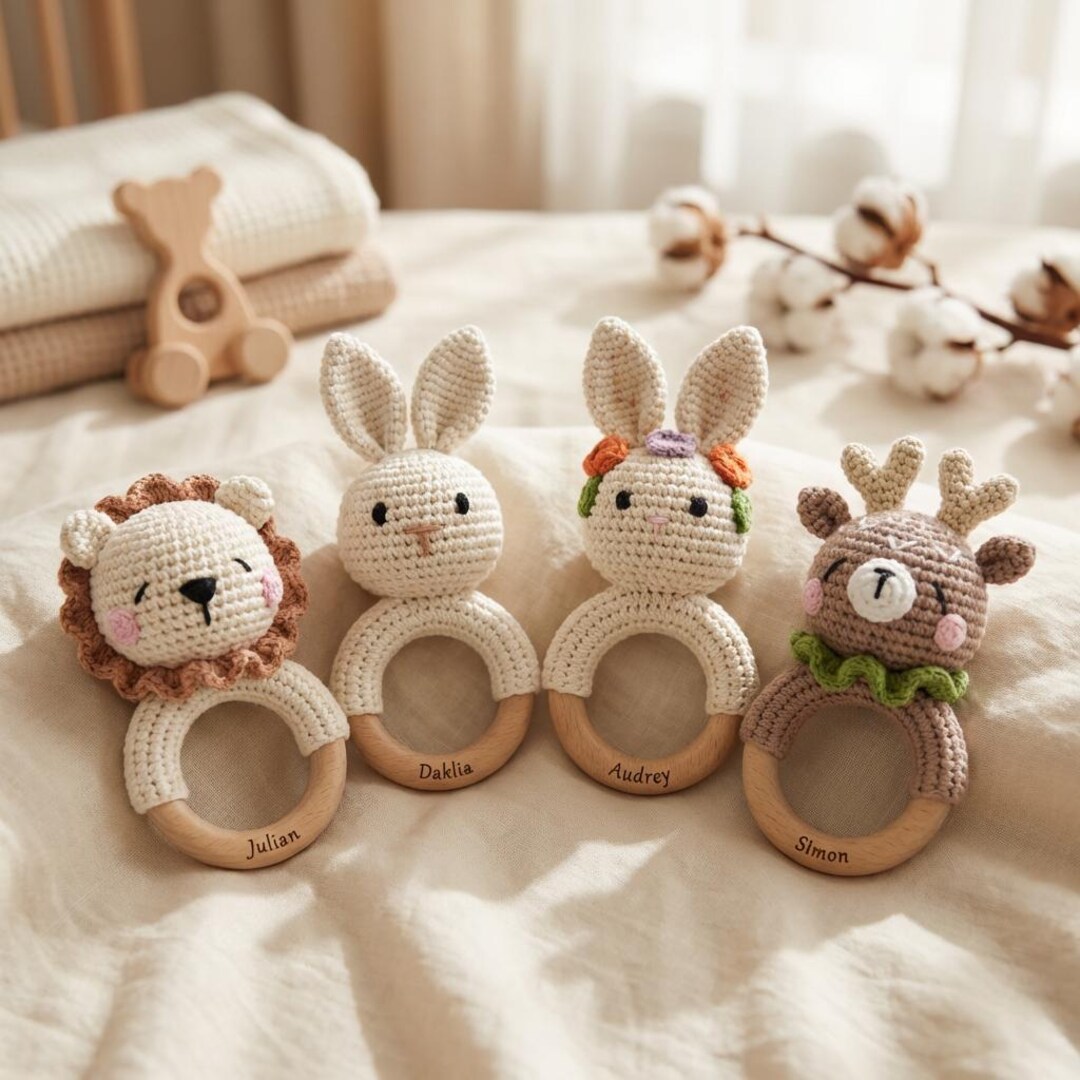 Personalized Baby Rattle With Name, Crochet Baby Rattle, Animal Rattle ...