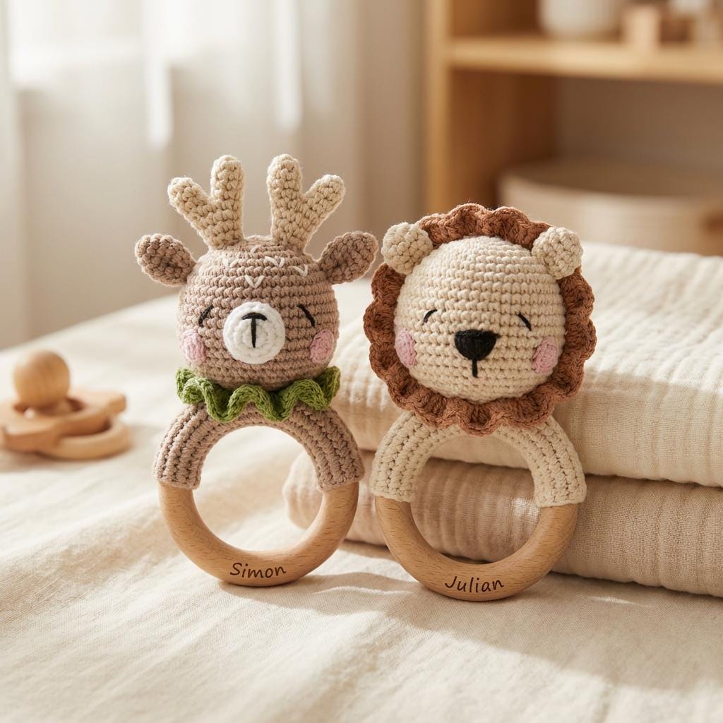 Personalized Baby Rattle With Name, Crochet Baby Rattle, Animal Rattle ...