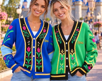 Anna Princess Costume Cardigan Sweater, Custom Name Frozen Coronation Outfit, Adult Women Halloween Cosplay, Theme Park Vacation Knitwear