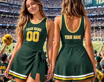 Custom Football Cheer Dress, Personalized Team Name Number Jersey Skirt, Women Girls Game Day Outfit, American Sports Fan Apparel