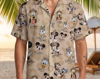 Mickey And Friends Safari Hawaiian Shirt, Animal Kingdom Animal Print Button Down, Magic Park Family Vacation Outfit, Aloha Travel Top