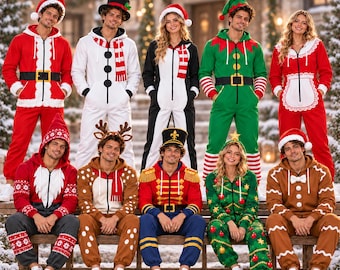 Christmas Costume Jumpsuit Pajamas, Santa Snowman Gingerbread Elf Nutcracker Onesie, Family Matching Holiday Party Cosplay Outfit