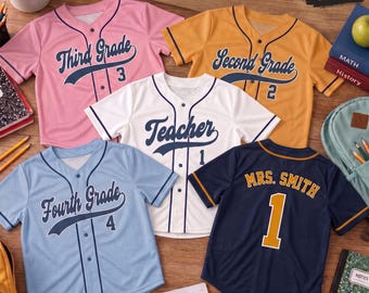Custom Teacher Baseball Jersey, Personalized Grade Level Name Number, Back to School Team Apparel, Teacher Appreciation First Day Gift