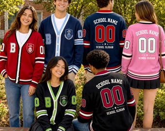 Custom Varsity Cardigan, Personalized Mascot Letterman Sweater, College School Spirit Knitwear, Game Day Outfit, Class Senior Graduation
