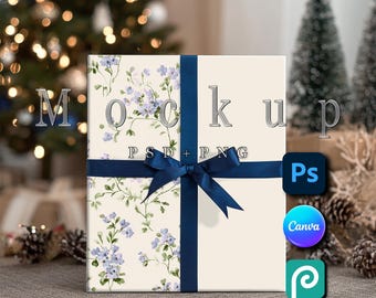 Gift Wrapping Paper Mockups (Smart Object PSD and Canva PNG)