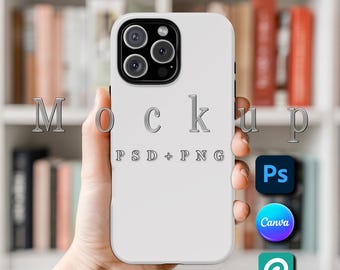iPhone 16 Pro Max タフケース モックアップ、スマートオブジェクト PSD、Canva PNG（デジタルダウンロード）