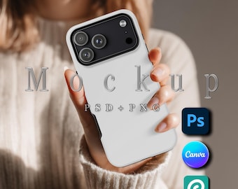iPhone 17 Pro Max Case Mockup: Smart Object PSD, Canva, PNG (Digital Download)