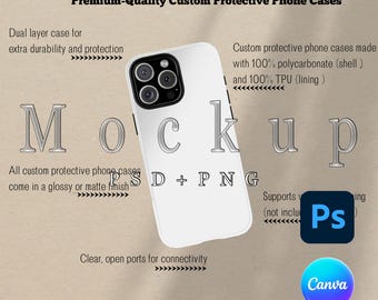 Phone Case Mockup: Tough Case Features, Details (Digital Download)