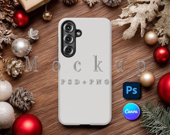 Mockup Samsung Galaxy S25 Plus-hoesje: PSD Canva png (digitale download) Kerstmis