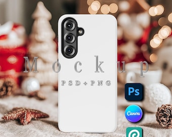 Mockup Samsung Galaxy S25 Plus-hoesje: PSD Canva png (digitale download) Kerstmis