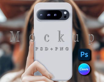 Google Pixel 9 Pro XL ケース モックアップ: スマートオブジェクト PSD、Canva、PNG (デジタルダウンロード)