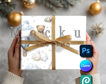 Gift Wrapping Paper Mockups (Smart Object PSD and Canva PNG)