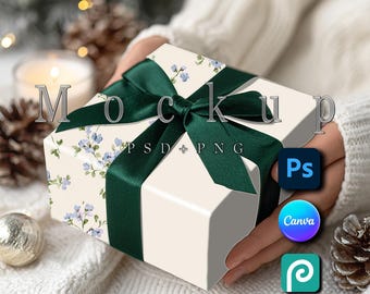 Geschenkpapier Mockups (Smart Objekt PSD und Canva PNG)