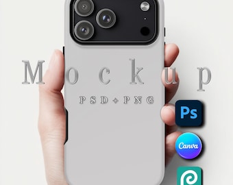 iPhone 17 Pro Max Case Mockup: Smart Object PSD, Canva, PNG (Digital Download)