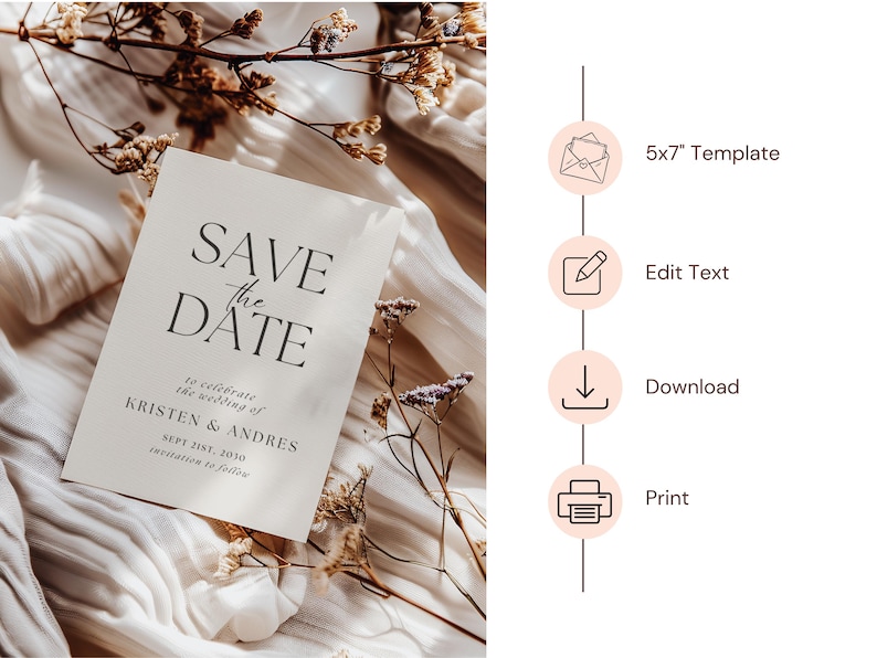 Save the Date Wedding Card Invitation, Customizable Canva Template