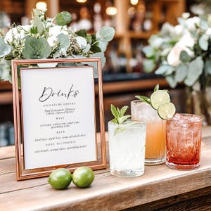 Editable Drinks Bar Menu Template: Minimalist Cocktail Reception Sign (Digital Download, Canva Edit