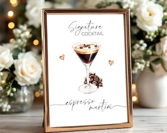 Letrero de cóctel Espresso Martini / Decoración de bar imprimible / Plantilla editable de Canva (descarga instantánea)