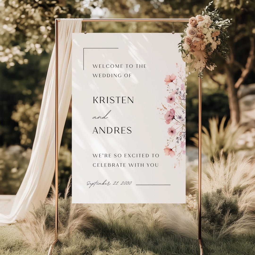Floral Wedding Welcome Sign | Editable Canva Template | 18x24 | 24x36 ...