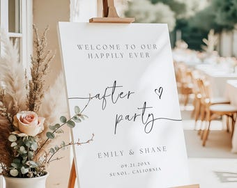 Wedding Welcome Sign | Happily Ever After Reception Party Sign | Editable Canva Template (Instant Download)