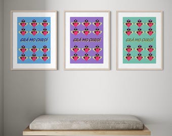 Impresión de corazón irlandés Grá Mo Chroí – Arte de pared irlandés (A5/A4/A3)