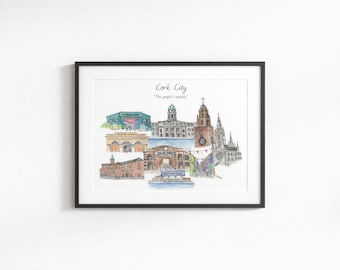 Stampa dei monumenti della città di Cork – Arte murale irlandese della Repubblica Popolare (A5/A4/A3)