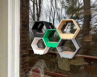 Window Mount Hexagon Bird Feeder | Suction Cup Feeder | Modern Outdoor Bird Feeder for Backyard & Apartment Windows