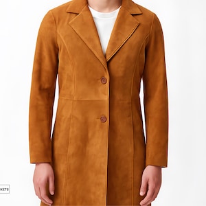 Stoic Elegance Camel Suede Leather Coat for Men | Men&#39;s Brown Suede Blazer 100% Genuine Pure Soft Western Suede Leather Coat