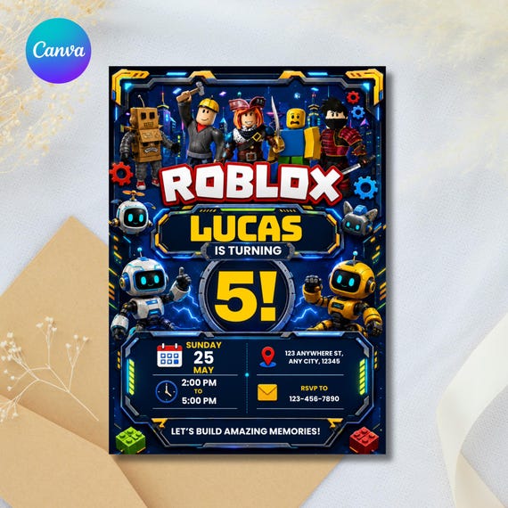 Roblox Birthday Invitation Template | Kids Gaming Party Invite | Editable Canva Printable Invitation | Instant Digital Download