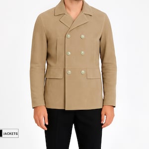 Men’s Classic Beige Suede Double-Breasted Jacket |  Classic Western Style Outerwear Pure Handmade