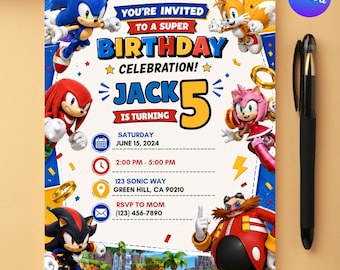 Sonic Birthday Invitation, Editable Canva Template, Kids Party Invite (Digital Download)