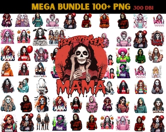 Horror Halloween Character MAMA Family PNG Bundle: Killer Mama Clipart | 100+ Spooky PNG Bundle