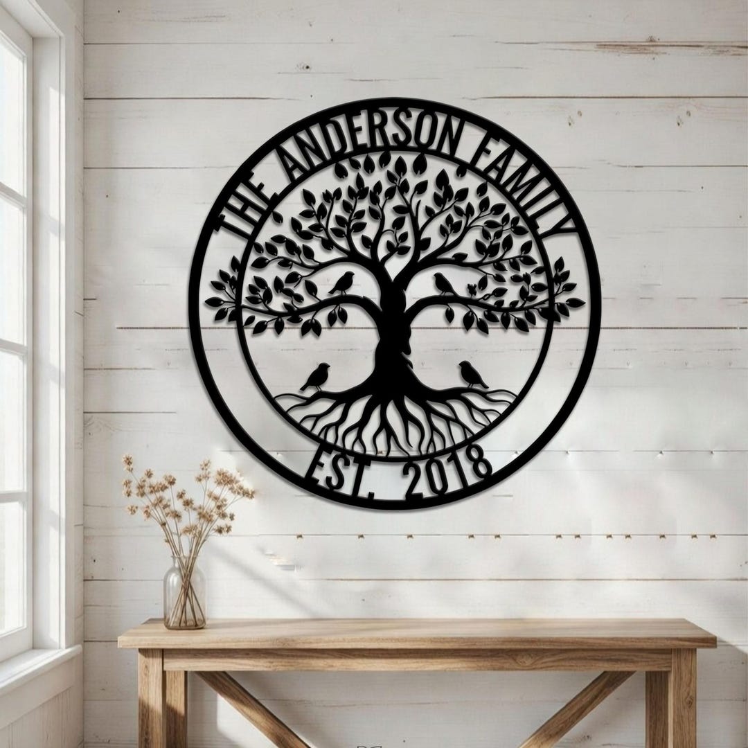 Personalized Family Tree Metal Sign, Custom Last Name Wall Art ...