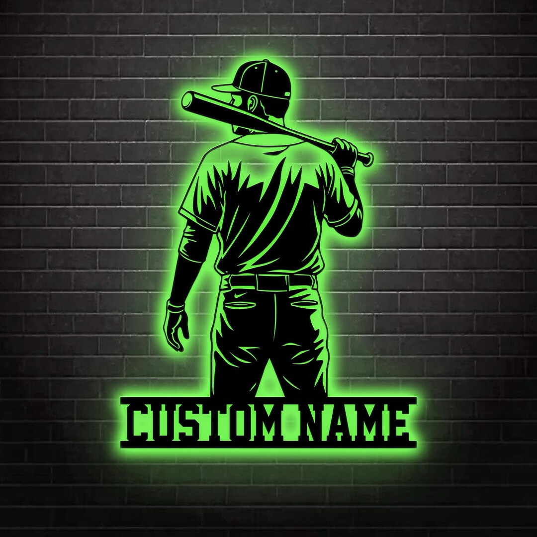 Custom Baseball LED Wall Sign, Personalized Player Silhouette Light ...