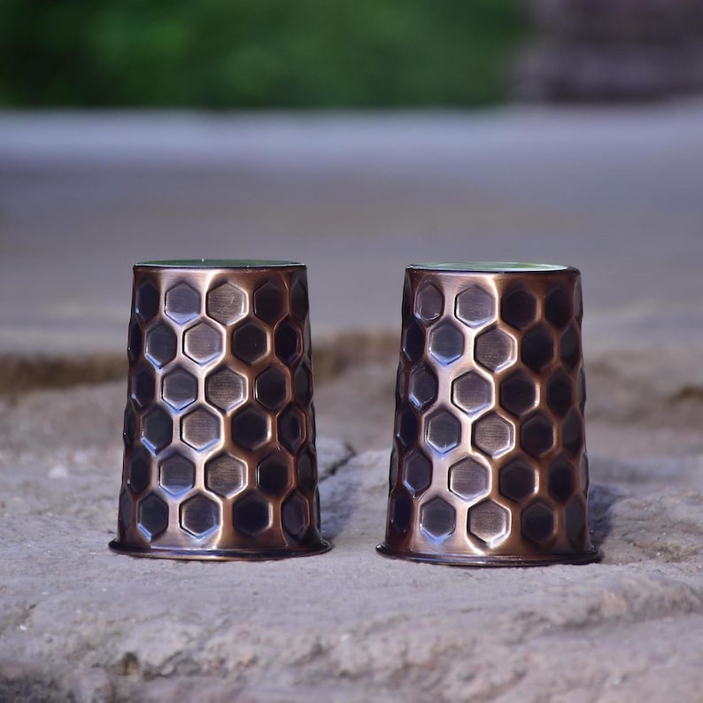 "Handmade honeycomb copper tumblers set of 2"